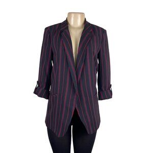 Madison Womens Black/Red Polyester Striped Blazer 3/4 Sleeves Collared Size S